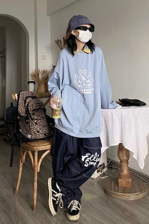 Checkered Polo Collar Loose Fit Sweatshirt - Casual Couple Splicing Fake Two-Piece Style, Y2K Fashion, Streetwear Vibe