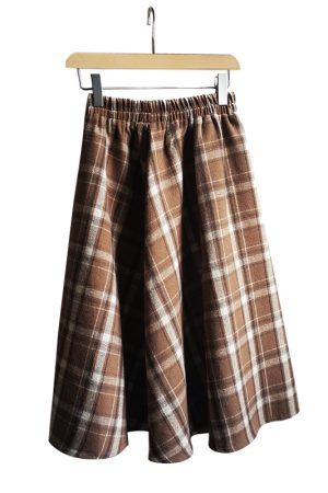 Checkered Pudding Bear JK A-Line Mid-Length Skirt for Small Figures, Flattering Design that Hides Hips and Slims Down, Y2K Fashion