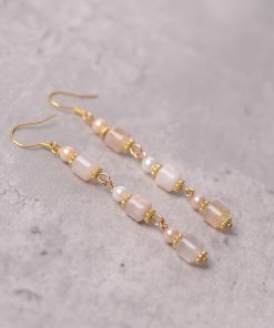 Cherry Blossom Agate Pearl Earrings - S925 Silver Hypoallergenic Long Drop Vintage National Style Women's Accessories