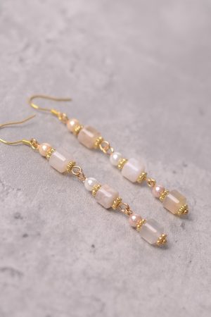Cherry Blossom Agate Pearl Earrings - S925 Silver Hypoallergenic Long Drop Vintage National Style Women's Accessories