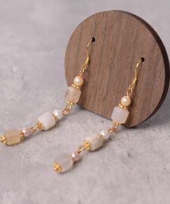 Cherry Blossom Agate Pearl Earrings - S925 Silver Hypoallergenic Long Drop Vintage National Style Women's Accessories