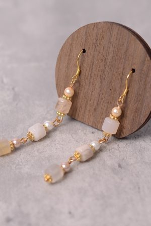 Cherry Blossom Agate Pearl Earrings - S925 Silver Hypoallergenic Long Drop Vintage National Style Women's Accessories