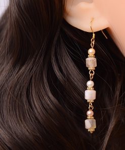 Cherry Blossom Agate Pearl Earrings - S925 Silver Hypoallergenic Long Drop Vintage National Style Women's Accessories