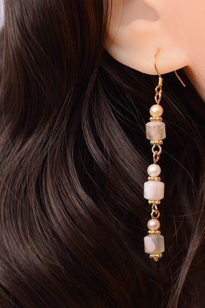 Cherry Blossom Agate Pearl Earrings - S925 Silver Hypoallergenic Long Drop Vintage National Style Women's Accessories