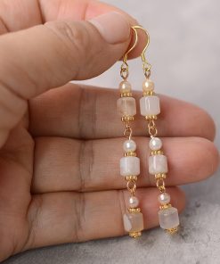 Cherry Blossom Agate Pearl Earrings - S925 Silver Hypoallergenic Long Drop Vintage National Style Women's Accessories