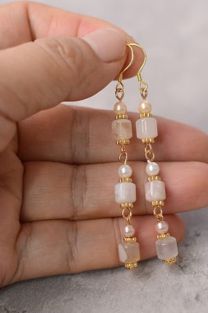 Cherry Blossom Agate Pearl Earrings - S925 Silver Hypoallergenic Long Drop Vintage National Style Women's Accessories