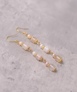 Cherry Blossom Agate Pearl Earrings - S925 Silver Hypoallergenic Long Drop Vintage National Style Women's Accessories