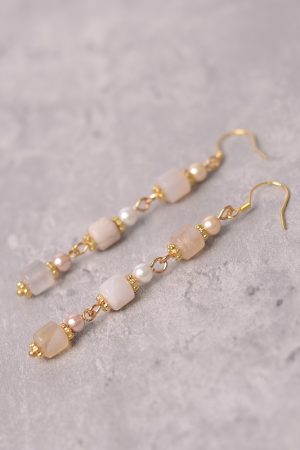 Cherry Blossom Agate Pearl Earrings - S925 Silver Hypoallergenic Long Drop Vintage National Style Women's Accessories