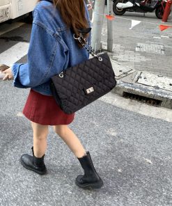 Chic 2025 Chanel-Style Embroidered Chain Bag for Women - Trendy Large-Capacity Oxford Cloth Shoulder Crossbody Tote