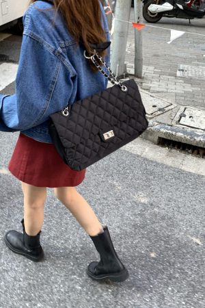 Chic 2025 Chanel-Style Embroidered Chain Bag for Women - Trendy Large-Capacity Oxford Cloth Shoulder Crossbody Tote