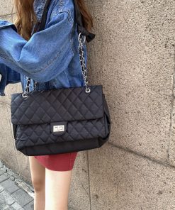 Chic 2025 Chanel-Style Embroidered Chain Bag for Women - Trendy Large-Capacity Oxford Cloth Shoulder Crossbody Tote