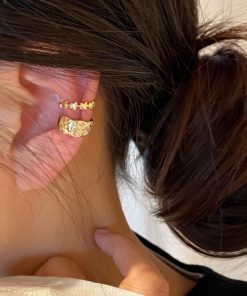 Chic Asymmetrical Ear Clips for Women, Korean Style, No Ear Holes, High-End 2025 Fashion Earrings for Influencers