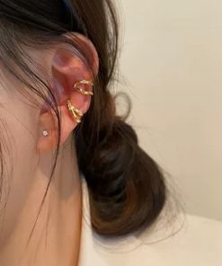 Chic Asymmetrical Ear Clips for Women, Korean Style, No Ear Holes, High-End 2025 Fashion Earrings for Influencers