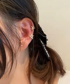 Chic Asymmetrical Ear Clips for Women, Korean Style, No Ear Holes, High-End 2025 Fashion Earrings for Influencers