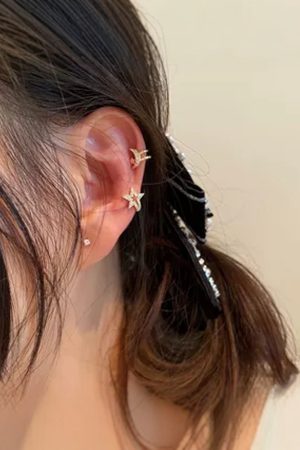 Chic Asymmetrical Ear Clips for Women, Korean Style, No Ear Holes, High-End 2025 Fashion Earrings for Influencers