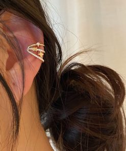 Chic Asymmetrical Ear Clips for Women, Korean Style, No Ear Holes, High-End 2025 Fashion Earrings for Influencers