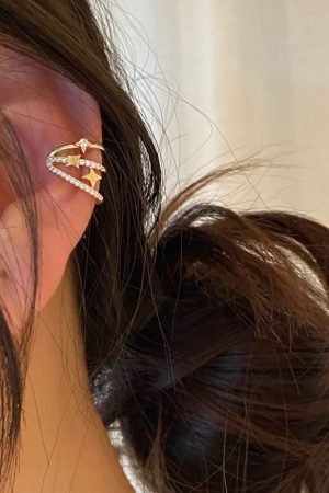 Chic Asymmetrical Ear Clips for Women, Korean Style, No Ear Holes, High-End 2025 Fashion Earrings for Influencers