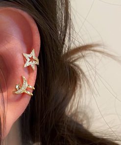 Chic Asymmetrical Ear Clips for Women, Korean Style, No Ear Holes, High-End 2025 Fashion Earrings for Influencers