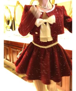 Chic Autumn Winter Women's Dinner Set - Loose Short Jacket & Camisole Dress, #Chanel Style, Elegant Outfit for Annual Meeting