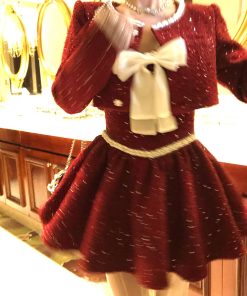 Chic Autumn Winter Women's Dinner Set - Loose Short Jacket & Camisole Dress, #Chanel Style, Elegant Outfit for Annual Meeting