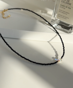 Chic Black Crystal Small Square Sugar Freshwater Pearl Diamond Ball Choker Necklace - High-End Korean Style Clavicle Chain