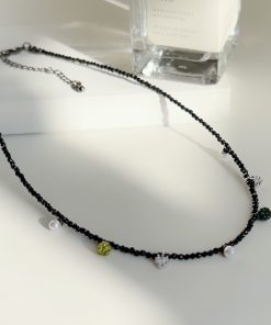 Chic Black Crystal Small Square Sugar Freshwater Pearl Diamond Ball Choker Necklace - High-End Korean Style Clavicle Chain