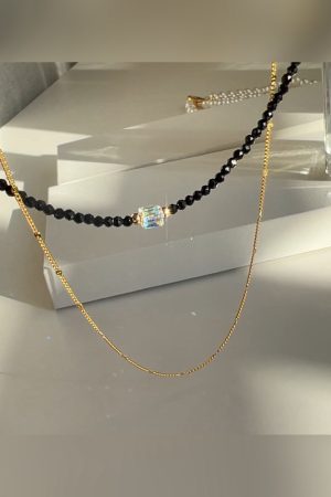 Chic Black Crystal Small Square Sugar Freshwater Pearl Diamond Ball Choker Necklace - High-End Korean Style Clavicle Chain