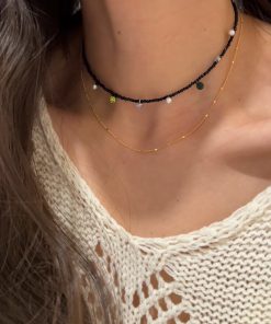 Chic Black Crystal Small Square Sugar Freshwater Pearl Diamond Ball Choker Necklace - High-End Korean Style Clavicle Chain