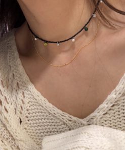 Chic Black Crystal Small Square Sugar Freshwater Pearl Diamond Ball Choker Necklace - High-End Korean Style Clavicle Chain