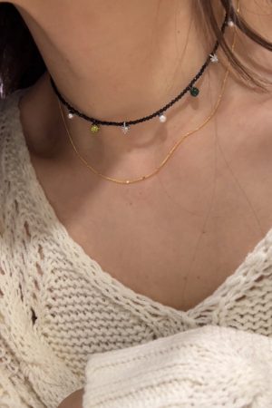 Chic Black Crystal Small Square Sugar Freshwater Pearl Diamond Ball Choker Necklace - High-End Korean Style Clavicle Chain