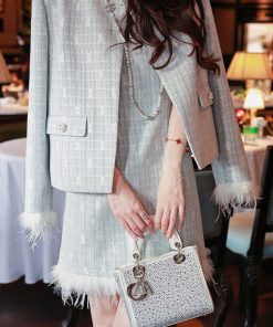 Chic Blue Chanel-Style Heavy-Duty Coat for Women, Elegant Noble Lady Outerwear, Perfect for 90s and Y2K Fashion Lovers