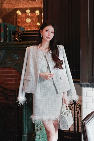Chic Blue Chanel-Style Heavy-Duty Coat for Women, Elegant Noble Lady Outerwear, Perfect for 90s and Y2K Fashion Lovers
