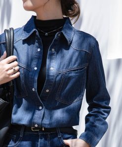 Chic Blue Denim Shirt Jacket for Women - Retro 90s Loose Layered Top for Autumn 2025 Fashion