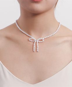 Chic Bow Imitation Pearl Necklace for Women - Light Luxury Beaded Jewelry Accessory, European and American Fashion Style