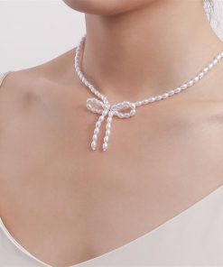 Chic Bow Imitation Pearl Necklace for Women - Light Luxury Beaded Jewelry Accessory, European and American Fashion Style