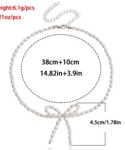 Chic Bow Imitation Pearl Necklace for Women - Light Luxury Beaded Jewelry Accessory, European and American Fashion Style