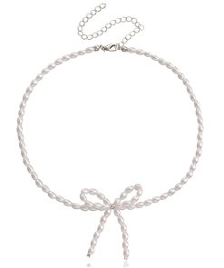 Chic Bow Imitation Pearl Necklace for Women - Light Luxury Beaded Jewelry Accessory, European and American Fashion Style