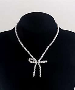Chic Bow Imitation Pearl Necklace for Women - Light Luxury Beaded Jewelry Accessory, European and American Fashion Style