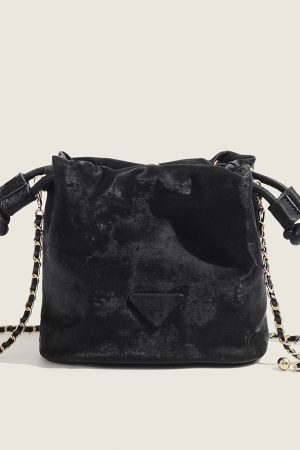 Chic Drawstring Chain Bucket Bag - Versatile Casual Crossbody - 2025 Trendy Small Bag for Everyday Fashion