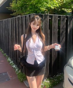 Chic French-Style Sleeveless Halter Neck Top and Slim-Fit Mini Skirt Two-Piece Set for Women - Summer Fashion Essentials