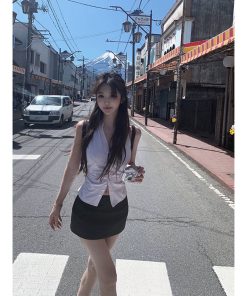 Chic French-Style Sleeveless Halter Neck Top and Slim-Fit Mini Skirt Two-Piece Set for Women - Summer Fashion Essentials