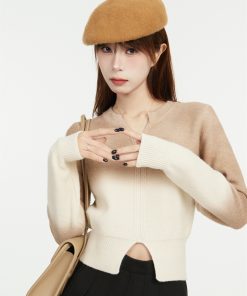 Chic Gradient V-Neck Pullover Sweater - Soft Loose Knitted Top, Stylish Short-Length Design for Effortless Everyday Fashion