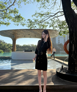 Chic Hepburn Little Black Dress - Artistic Long Sleeve Design for Women - 2025 Spring/Summer Fashion Essential