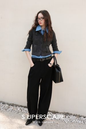 Chic Intellectual Wind Collar Faux Pocket Pure Wool Knitted Cardigan Top for Women, Y2K Style Fashion Sweater