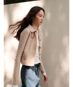 Chic Intellectual Wind Collar Faux Pocket Pure Wool Knitted Cardigan Top for Women, Y2K Style Fashion Sweater