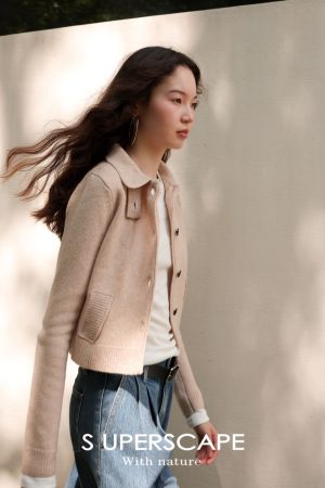Chic Intellectual Wind Collar Faux Pocket Pure Wool Knitted Cardigan Top for Women, Y2K Style Fashion Sweater