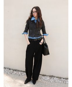 Chic Intellectual Wind Collar Faux Pocket Pure Wool Knitted Cardigan Top for Women, Y2K Style Fashion Sweater
