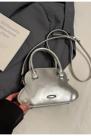 Chic Korean-Style Silver Shell Handbag for Women, 2025 Trendy Crossbody Shoulder Bag, Niche Fashion Accessory.
