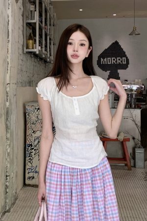 Chic Korean-Style White Short Sleeve Linen Ruffled Tie Top for Women - Perfect Summer Fashion