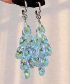Chic Long Drop Earrings with Colorful White Crystal Tassels, Elegant Fashion Jewelry for a Graceful Look